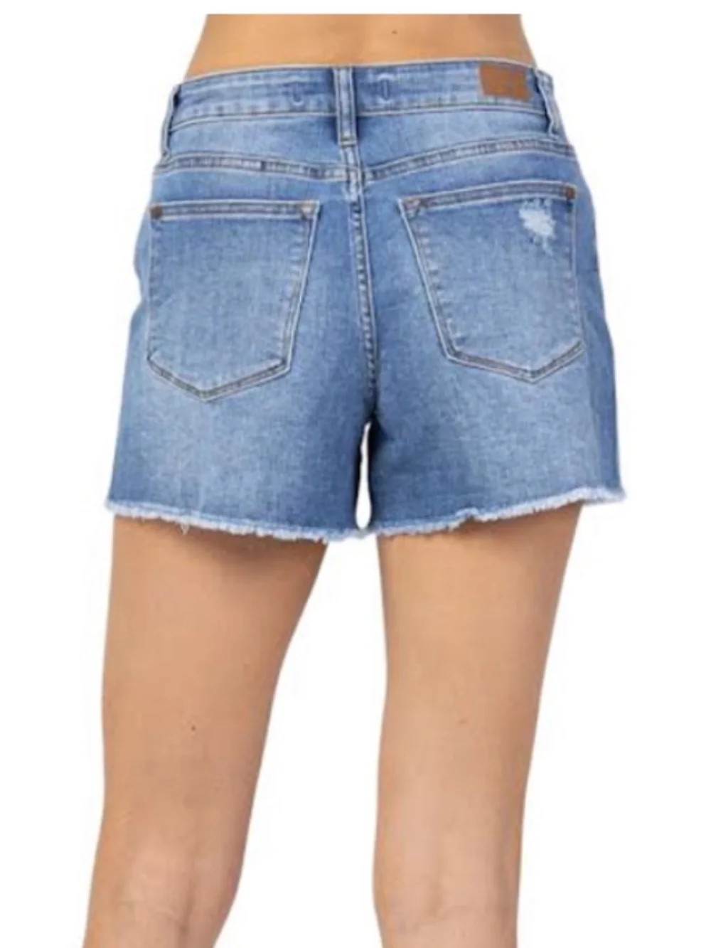 Judy Blue Hi-Rise Distressed Cutoff Denim Shorts XL Medium Wash Stretch